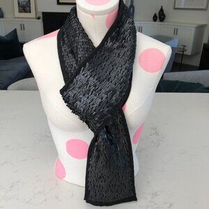 Statement 100% Merino Wool Scarf w Metallic Sequins Charcoal Gray Sz OS NWOT